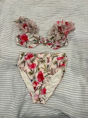 PatBO Pink Floral Bikini Set with Ruffle Detail